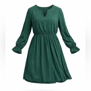 NWT BBX Lephsnt Women's Dresses Puff Sleeve V Neck Pleated Ruffle Green Size XL 